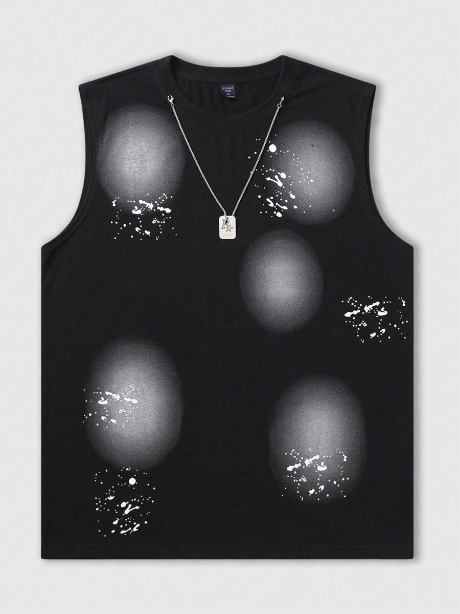 ROMWE MEN Street Life Tank Top Kasual Pria Tanpa Lengan Leher Bulat Motif Blok Warna - Hitam - View 1