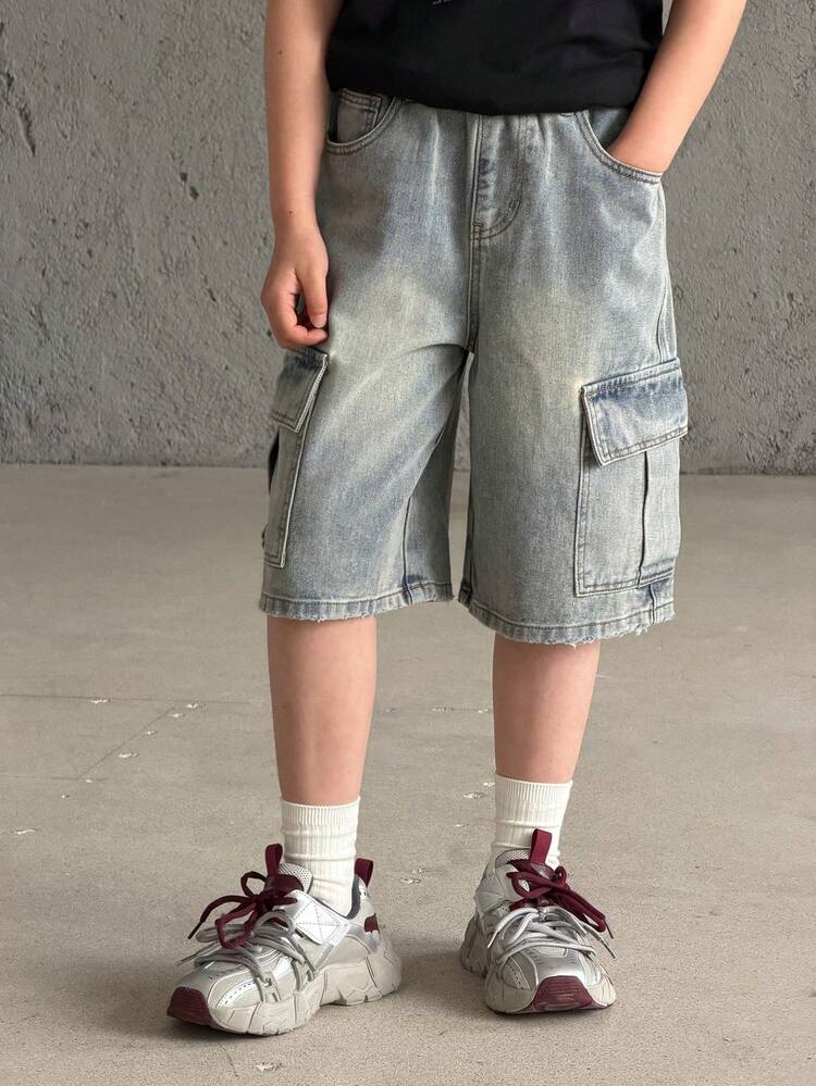 Tween Boys' Cargo Pocket Relaxed Fit Denim Shorts Summer
