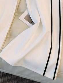 GlowEve Women's Casual Drawstring Waist Contrast Striped Side Loose Flowy Wide Leg Pants, Spring/Summer - White - View 6