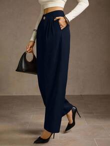 MOTF PREMIUM Pantalones con bolsillos plisados en diagonal - Azul Marino - Ver 6