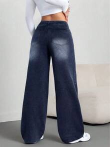 SHEIN Tall Women's Skinny Fit Straight Leg Jeans, Black With Rhinestone Embellishment Glitter Jeans Wide Leg Jeans Woman Rhinestone Jeans Wide Leg Jeans Jeans With Rhinestones - Dark Wash - View 2