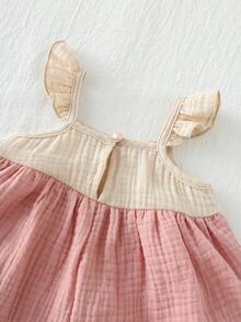 Loomiva Newborn Baby Girl Contrast Color Round Neck Ruffle Waist Dress, Versatile & Comfortable,Kids - Multicolor - View 3