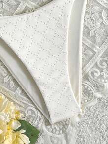 Swim Mod Bộ bikini buộc dây cổ trước phối màu tương phản dành cho nữ - trắng - Xem 3