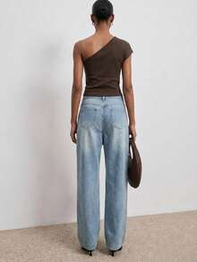 ATUI Studio 女士不对称腰袋直筒宽松休闲牛仔裤 - 藍色 - 查看 3