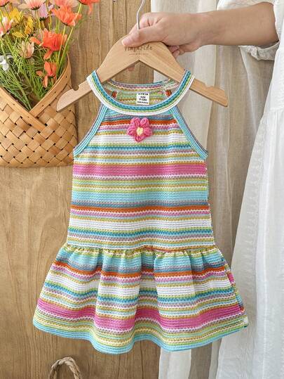 Vintaside Kids Babygirl Summer Sleeveless Halter Fashionable And Elegant Dress, Suitable For Beach Travel
