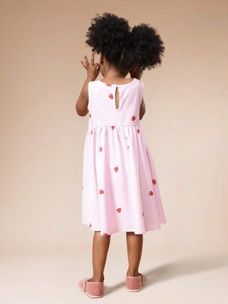 Striped Strawberry Print Fit And Flare Dress