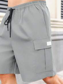 Manfinity Homme 夏季加大码男士休闲纯色工装短裤 - 灰色 - 查看 4