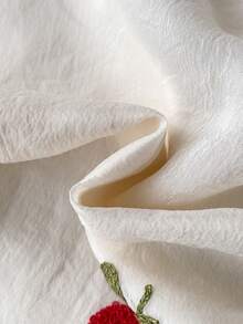 Ruffle Strap Cherry Puff A-Line Dress. Featuring Ruffle Trim Shoulder Straps, A 3D Bow At The Back, And A Puff A-Line Silhouette That Ensures Freedom Of Movement While Maintaining An Elegant Look. Suitable For Outings, Friend Gatherings, And Family Celebrations, Making Your Little One The Center Of Attention. - Apricot - View 3