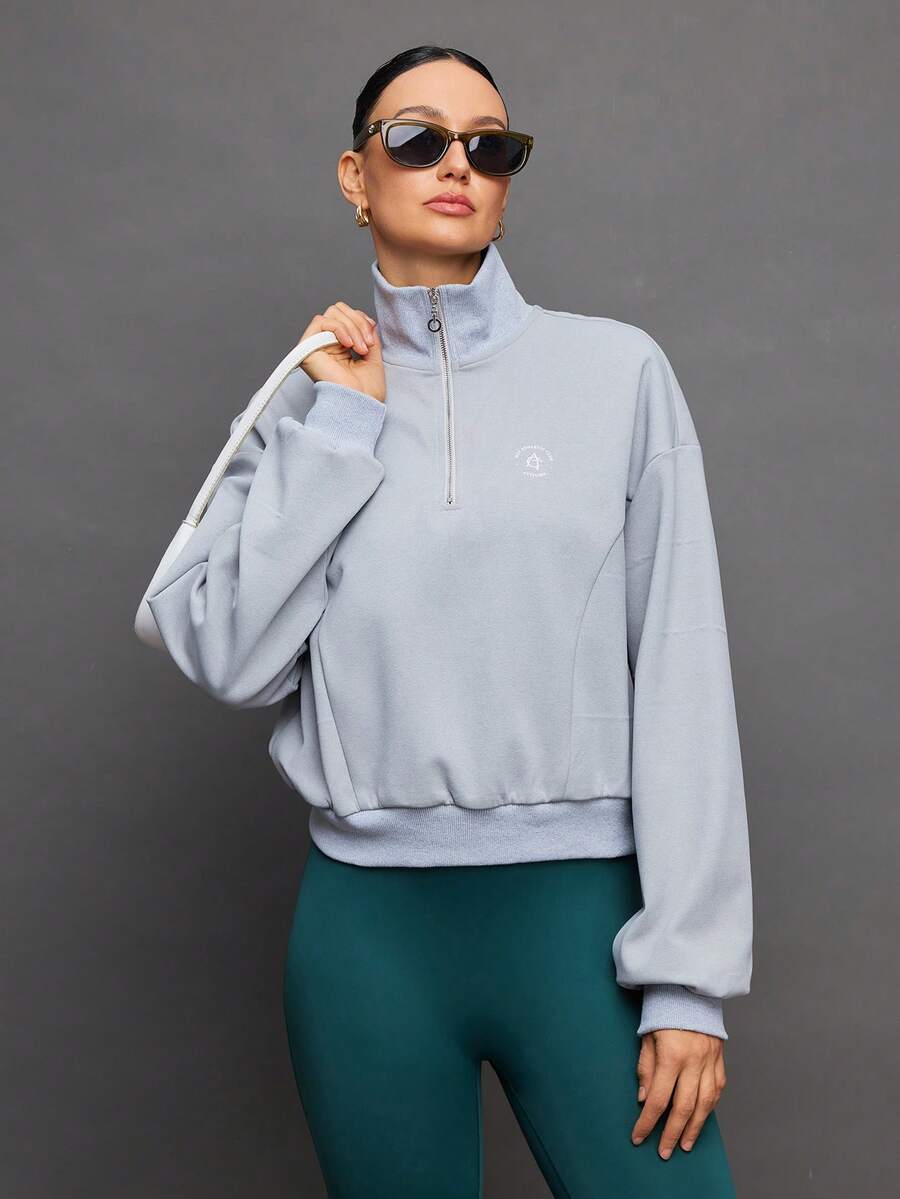 Activina Women's Dropped Shoulder Long Sleeve Golf & Tennis Sports Sweatshirt - Grey - View 1