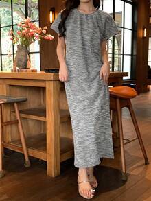 DAZY 女士宽松休闲中长连衣裙，蝙蝠袖短袖 - 黑色 - 查看 6