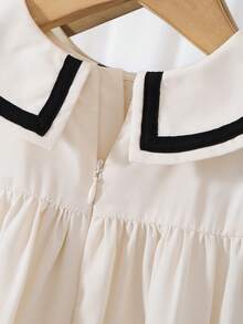 Babygirl Cute Patchwork Peter Pan Collar Bow Tie Dress - Black and White - View 7