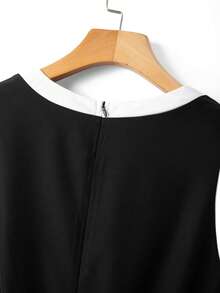 GlowEve CURVE Vestido midi ajustado de color block elegante talla grande, adecuado para ir al trabajo - Blanco y Negro - Ver 8