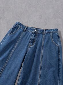 Manfinity Denimwave Men's Y2K Streetwear Loose Fit Distressed Patchwork Denim Wide Leg Jeans - Dark Wash - View 3