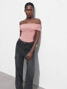 Maija Off-The-Shoulder Ruched Pink Bodysuit, Fitted Silhouette, Versatile For Parties And Events, Spring/Summer  St Patrick's Day Women Easter Summer Outfits Easter Dress Women Party Top Beach Dress Summer Holiday Outfits Each Vacation Outfits For Women  Summer Outfit For Women Going Out Outfits Graduation Graduation Outfit  Casual Dresses  Casual Blouses For Women Off Shoulder Swimsuit Bathing Suits For Women Pink Pink Swimsuit Bathingsuits - Pink - View 3