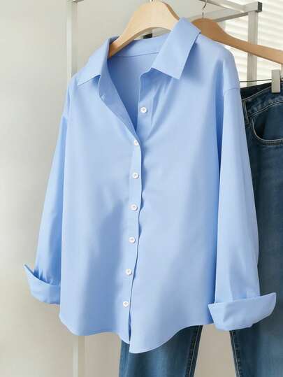 Airaco Camisa casual de mujer de un solo pecho de manga larga con hombros caídos y unicolor