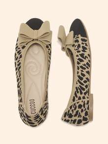CUCCOO BASICS Damen Schleifendekor Patchwork Leopardenmuster Loafers - Aprikosenfarben - Übersicht 7