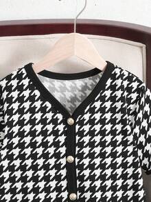 SHEIN Tween Girls Houndstooth Print T-Shirt & Pants Set - Black - View 8