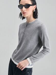 Ontre Women's 2026 New 2026SS Early Grey & White 2 In 1 Top, Suitable For Modern Urban Party, Back To School Season, Urban Minimalist Fashionable Casual Daily Wear - Grey - View 4