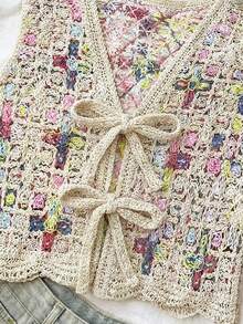 Travachic 女士春夏休闲度假风前系带钩针针织毛衣背心 - 彩色 - 查看 3