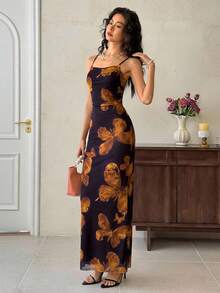 EastFlair Women's Elegant Butterfly Print Sleeveless Dress, Summer Summer Sexy Dress Bodycon Midi Dress Bodycon Summer Dress Slip Dress Women - Mauve Mist - View 4