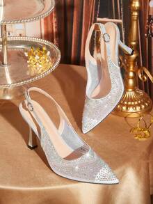 CUCCOO TILAWA Elegant Women's Pointed Toe Buckle Strap Stiletto High Heels - Fashionable Sexy Rhinestone Mesh Breathable Chic Versatile Women's High Heel Pumps - Suitable For Weddings, Galas, Parties And Dances - Silver - View 1
