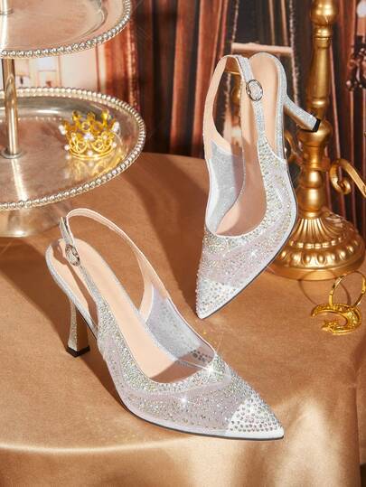 CUCCOO TILAWA Elegant Women's Pointed Toe Buckle Strap Stiletto High Heels - Fashionable Sexy Rhinestone Mesh Breathable Chic Versatile Women's High Heel Pumps - Suitable For Weddings, Galas, Parties And Dances