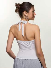 Rina Fox Women's Keyhole Backless Halter Neck Tank Top - White - View 4