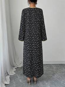 Yasmyna 女士印花宽松长袖阿拉伯连衣裙 - 黑色 - 查看 2