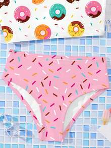 SHEIN Young Girl Casual Minimalist Donut Print Camisole & Triangle Bikini Swimwear Set, Suitable For Summer - Multicolor - View 5