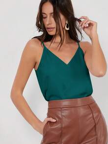 SHEIN BIZwear 新款春夏可调节吊带V领背心，百搭设计，适合办公室、社交场合，Y2K风格 - 黑色 - 查看 4