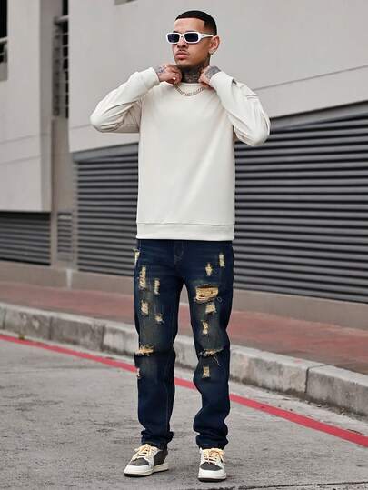 Devon Thys 男士纯色套头卫衣，春秋季长袖上衣