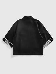 ROMWE MEN Street Life Men's Summer Casual Rivet & Embroidery Detail Zip-Up Denim Short Sleeve Shirt - Black - View 2