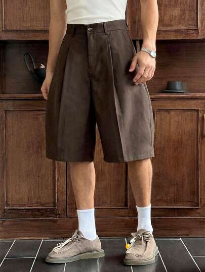 SWAVVY Men's Casual Solid Color Pleated Loose Pants For Daily Wear