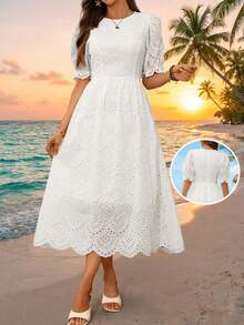 Ellevyn Đầm chữ A thêu họa tiết, cổ tròn, thắt eo, thanh lịch dành cho nữ, thích hợp cho kỳ nghỉ. - Nhiều màu - Xem 4