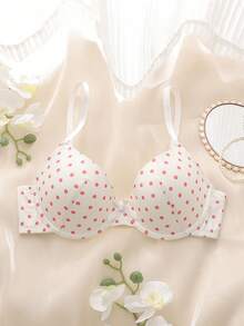 粉色，带钢圈，模杯，高支撑，提拉塑形，波点图案，可爱优雅女士文胸 - 粉色 - 查看 1