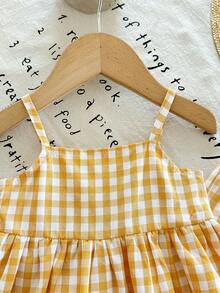 SHEIN Babygirl Cute Plaid Camisole Top And Elastic Waist Pants Set, Summer - Yellow - View 4