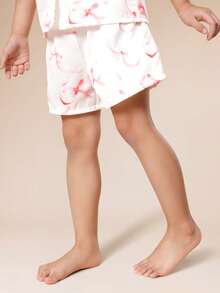 SUMWON Girls Button Down Pajama Set With Pink Bow Print Pattern Short Sleeve Collar Top Matching Shorts Sleepwear Nightwear - Baby Pink - View 4