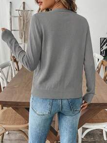 Áo khoác cardigan cài nút màu trơn thường ngày cho nữ, mùa thu - Xám - Xem 2