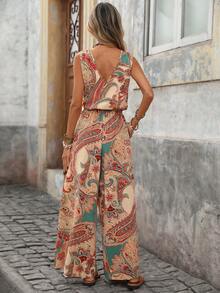 Brillora Women's Summer Vacation Casual Paisley Print Jumpsuit - Multicolor - View 2