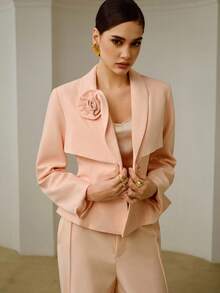 ZEYLAH WOMEN'S STEREO FLORAL PEPLUM BLAZER, SPRING BLAZER, ELEGANT STYLE - Baby Pink - View 3
