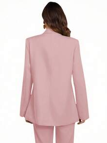 Aveloria Modichic Women's Minimalist Elegant Commuter Shawl Collar Double-Breasted Blazer - Pink - View 2