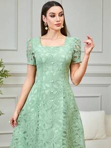 Modelyn 女士法式蕾丝优雅收腰长裙 - 綠色 - 查看 3