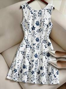 GlowEve CURVE Plus Size Women's Round Neck Sleeveless Dress,White,Summer,Elegant,Bachelorette Party,Tea Party Beach Sundress,Vacation Club Outfit - Multicolor - View 1