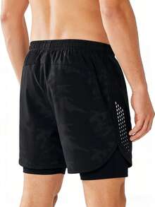 Gym Rark Black Woven Fabric Men's Sports Shorts Short Length Geometric Pattern With Pockets - Black - View 2