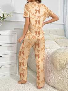 SHEIN 粉色蝴蝶印花短袖睡衣套装 - 彩色 - 查看 2