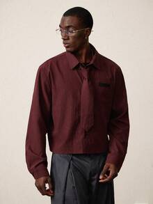 STYNVO 男士纯色简约休闲长袖衬衫 男士长袖衬衫 男士宽松衬衫 男士酒红色衬衫 男士纹理衬衫 男士休闲衬衫 男士宽松衬衫 带口袋休闲衬衫 - 棕色 - 查看 4