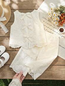 Cozy Pixies Baby Girl Versatile Comfortable Round Neck Sleeveless Top And Elastic Waist Pants 2 Pieces Set - Apricot - View 1