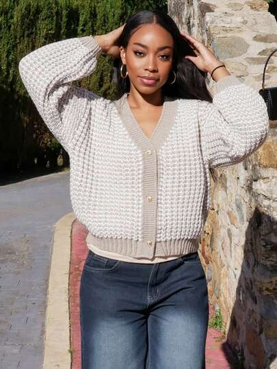 Yess Loren Women's Plaid Print Front Button V-Neck Long Sleeve Cardigan