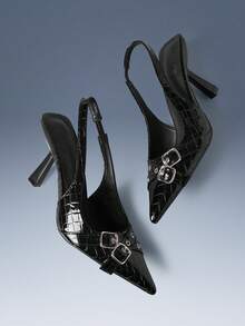 CUCCOO GRLICON 女士时尚华丽风格派对水钻装饰高跟鞋，适合宴会、舞会、晚宴、舞会等场合，闪亮女鞋，适合约会、下午茶派对、假日等场合，优雅服饰。 - 黑色 - 查看 5