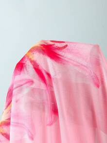 少女碎花荷叶边泳衣套装，含罩衫和迷你裙，夏季假日 - 粉色 - 查看 3